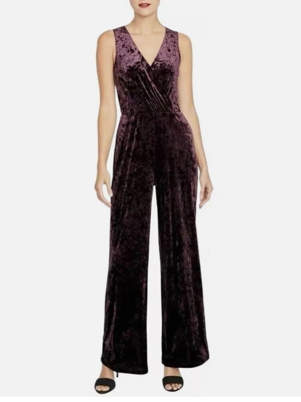 Rachel Roy Crushed Velvet Jumpsuit M Plum Sleeveless Wide Leg Holiday Party Goth